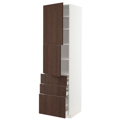 METOD / MAXIMERA High cabinet with 2 doors+3 drawers, white/Sinarp brown, 60x60x220 cm