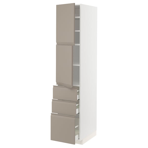 METOD / MAXIMERA High cabinet with 2 doors+3 drawers, white/Upplöv matt dark beige, 40x60x200 cm