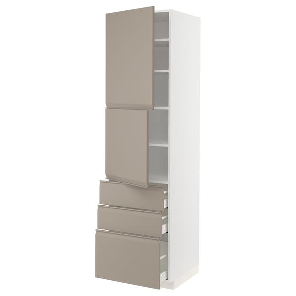 METOD / MAXIMERA High cabinet with 2 doors+3 drawers, white/Upplöv matt dark beige, 60x60x220 cm