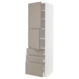 METOD / MAXIMERA High cabinet with 2 doors+3 drawers, white/Upplöv matt dark beige, 60x60x220 cm