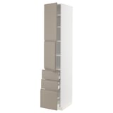 METOD / MAXIMERA High cabinet with 2 doors+3 drawers, white/Upplöv matt dark beige, 40x60x220 cm