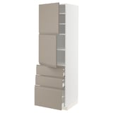 METOD / MAXIMERA High cabinet with 2 doors+3 drawers, white/Upplöv matt dark beige, 60x60x200 cm