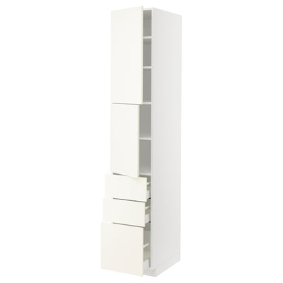 METOD / MAXIMERA High cabinet with 2 doors+3 drawers, white/Vallstena white, 40x60x220 cm