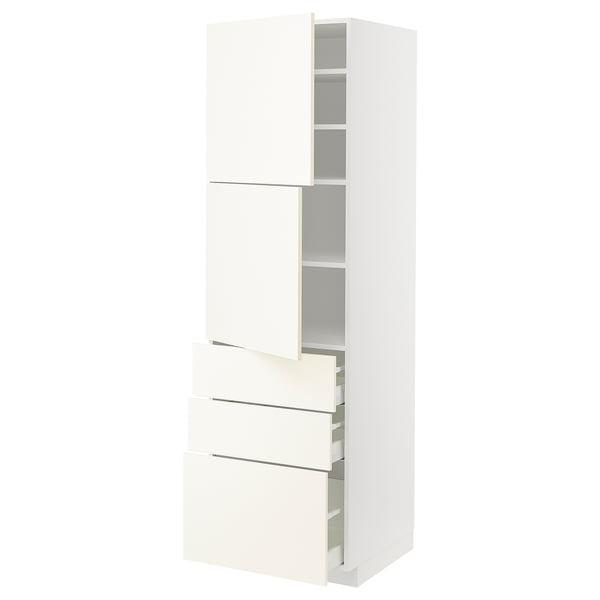 METOD / MAXIMERA High cabinet with 2 doors+3 drawers, white/Vallstena white, 60x60x200 cm