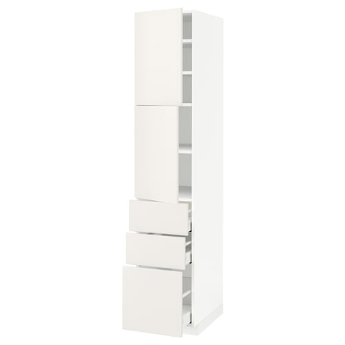 This image shows a white METOD kitchen cabinet with smooth white fronts, featuring drawers and adjustable shelves.