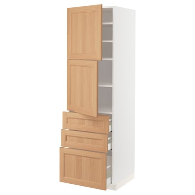 METOD / MAXIMERA High cabinet with 2 doors+3 drawers, white/Vedhamn oak, 60x60x200 cm