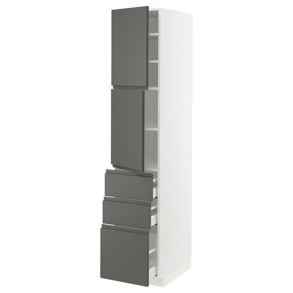 METOD / MAXIMERA High cabinet with 2 doors+3 drawers, white/Voxtorp dark grey, 40x60x200 cm