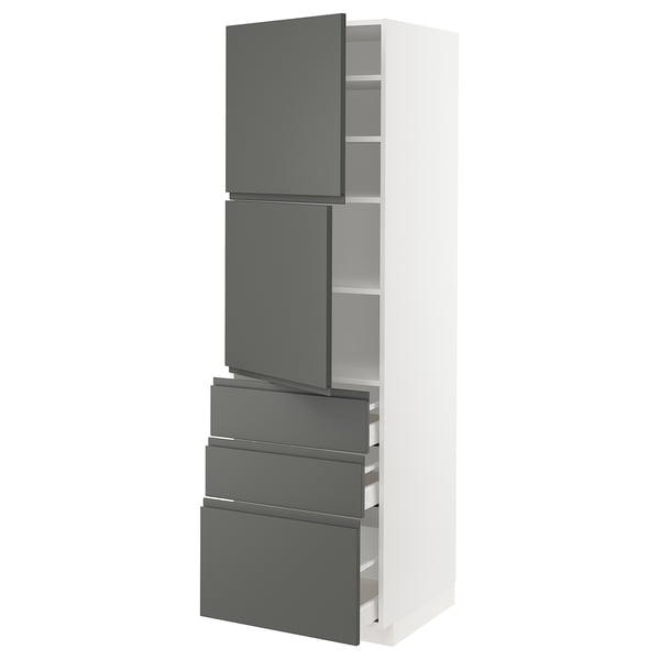 METOD / MAXIMERA High cabinet with 2 doors+3 drawers, white/Voxtorp dark grey, 60x60x200 cm