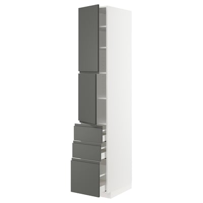 METOD / MAXIMERA High cabinet with 2 doors+3 drawers, white/Voxtorp dark grey, 40x60x220 cm
