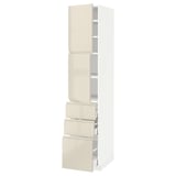 METOD / MAXIMERA High cabinet with 2 doors+3 drawers, white/Voxtorp high-gloss light beige, 40x60x200 cm