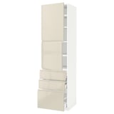 METOD / MAXIMERA High cabinet with 2 doors+3 drawers, white/Voxtorp high-gloss light beige, 60x60x220 cm