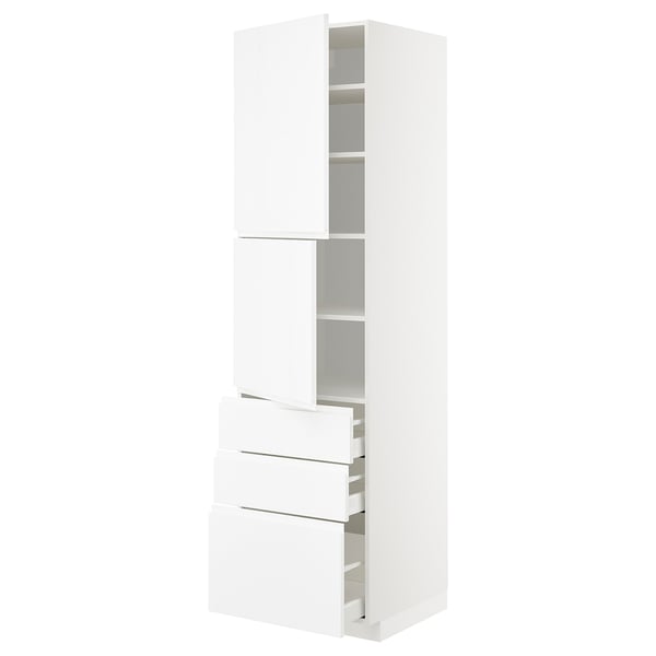 METOD / MAXIMERA High cabinet with 2 doors+3 drawers, white/Voxtorp high-gloss/white, 60x60x220 cm
