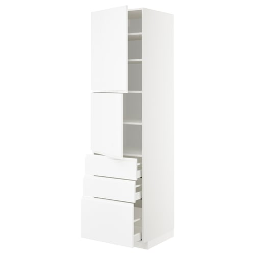 METOD / MAXIMERA High cabinet with 2 doors+3 drawers, white/Voxtorp high-gloss/white, 60x60x220 cm