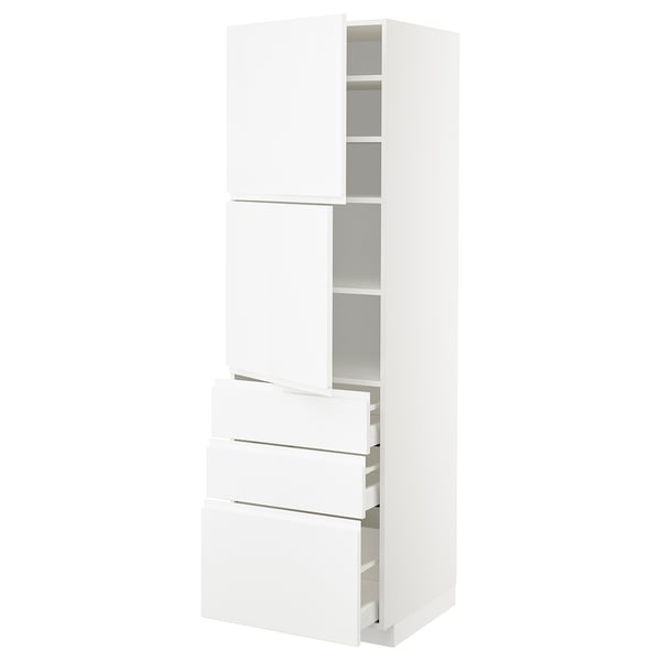 METOD / MAXIMERA High cabinet with 2 doors+3 drawers, white/Voxtorp high-gloss/white, 60x60x200 cm
