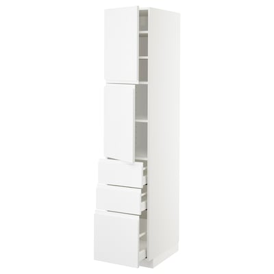 METOD / MAXIMERA High cabinet with 2 doors+3 drawers, white/Voxtorp high-gloss/white, 40x60x200 cm