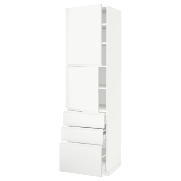 METOD / MAXIMERA High cabinet with 2 doors+3 drawers, white/Voxtorp matt white, 60x60x220 cm