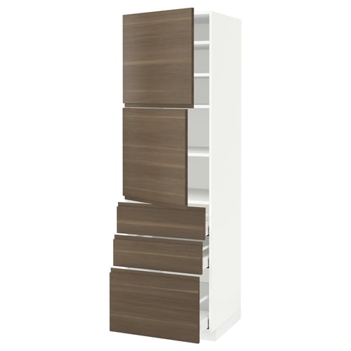 Modern kitchen cabinet: METOD, white and walnut, tall, minimalist, adjustable shelves, and drawers.
