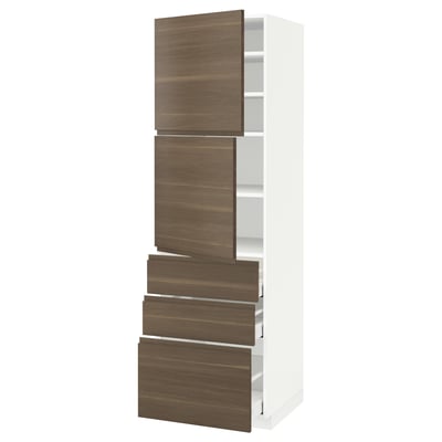 METOD / MAXIMERA High cabinet with 2 doors+3 drawers, white/Voxtorp walnut effect, 60x60x200 cm