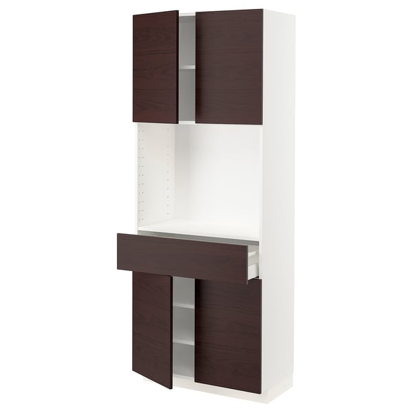 METOD / MAXIMERA High cabinet with 4 doors+1 drawer, white Askersund/dark brown ash effect, 80x41x200 cm