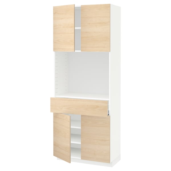 METOD / MAXIMERA High cabinet with 4 doors+1 drawer, white/Askersund light ash effect, 80x41x200 cm