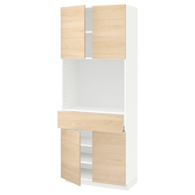 METOD / MAXIMERA High cabinet with 4 doors+1 drawer, white/Askersund light ash effect, 80x41x200 cm