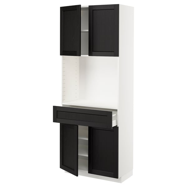 METOD / MAXIMERA High cabinet with 4 doors+1 drawer, white/Lerhyttan black stained, 80x41x200 cm