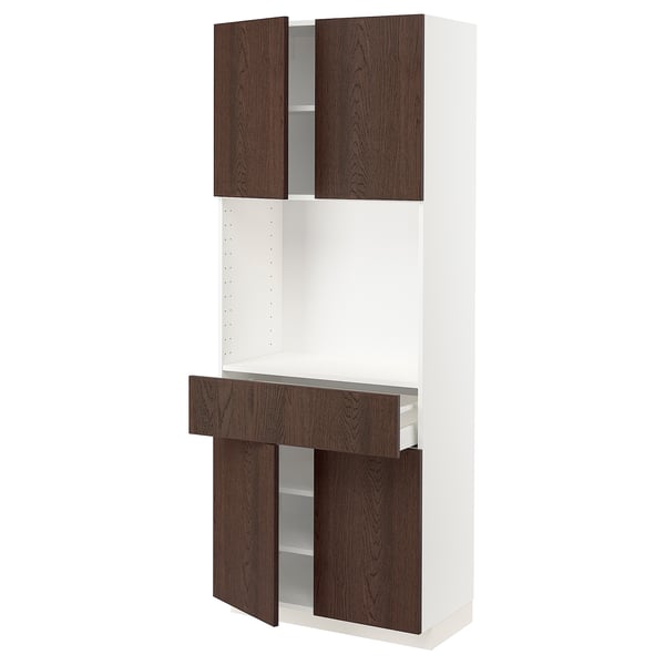 METOD / MAXIMERA High cabinet with 4 doors+1 drawer, white/Sinarp brown, 80x41x200 cm