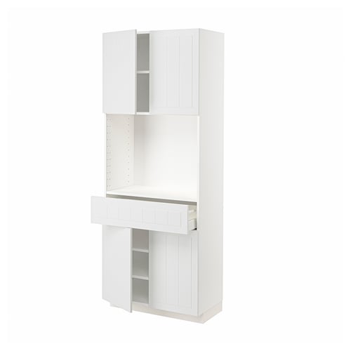 A white METOD kitchen unit with cabinets and a drawer, characterised by a clean, modern design.