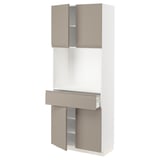 METOD / MAXIMERA High cabinet with 4 doors+1 drawer, white/Upplöv matt dark beige, 80x41x200 cm