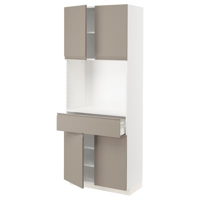 METOD / MAXIMERA High cabinet with 4 doors+1 drawer, white/Upplöv matt dark beige, 80x41x200 cm