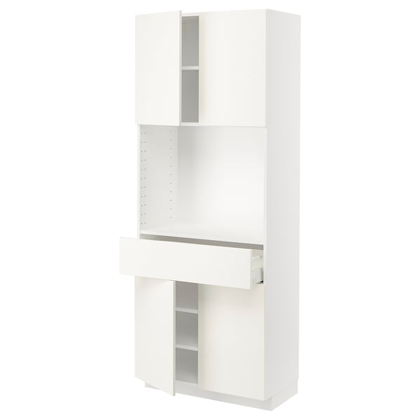 METOD / MAXIMERA High cabinet with 4 doors+1 drawer, white/Vallstena white, 80x41x200 cm