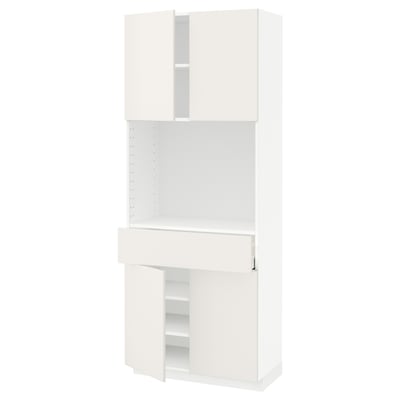 White METOD kitchen unit with multiple compartments, smooth cabinet doors, and adjustable shelves.