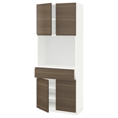 METOD / MAXIMERA High cabinet with 4 doors+1 drawer, white/Voxtorp walnut effect, 80x41x200 cm