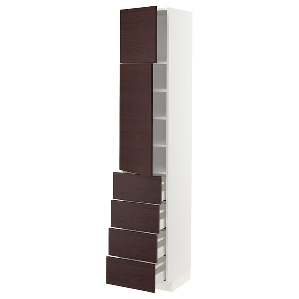 METOD / MAXIMERA High cb w 2 doors/shelves/4 drawers, white Askersund/dark brown ash effect, 40x41x200 cm