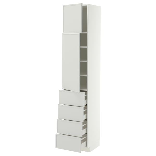 METOD / MAXIMERA High cb w 2 doors/shelves/4 drawers, white/Aspudden light grey, 40x41x200 cm