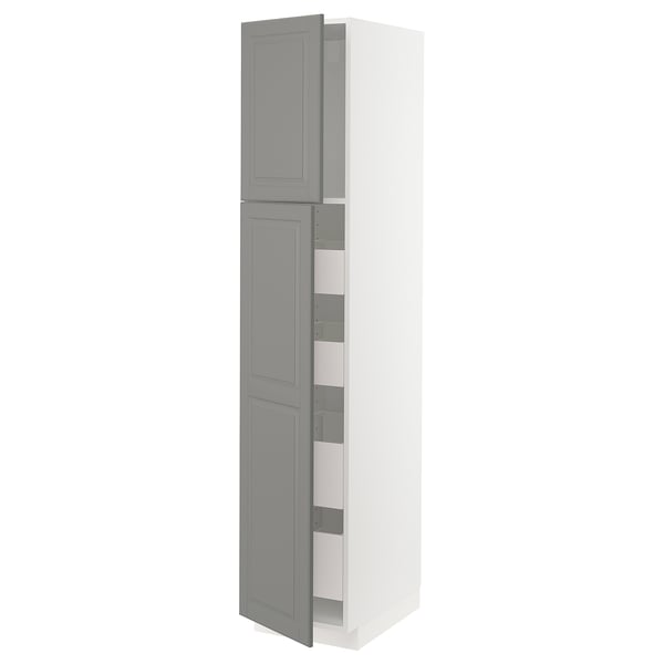 METOD / MAXIMERA High cb w 2 doors/shelves/4 drawers, white/Bodbyn grey, 40x60x200 cm