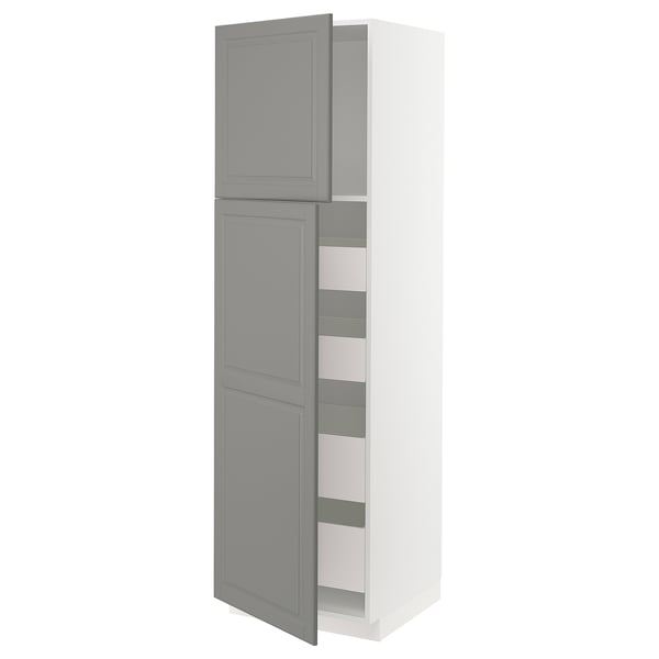 METOD / MAXIMERA High cb w 2 doors/shelves/4 drawers, white/Bodbyn grey, 60x60x200 cm