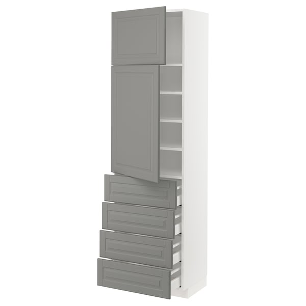 METOD / MAXIMERA High cb w 2 doors/shelves/4 drawers, white/Bodbyn grey, 60x41x200 cm