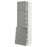 METOD / MAXIMERA High cb w 2 doors/shelves/4 drawers, white/Bodbyn grey, 60x41x200 cm