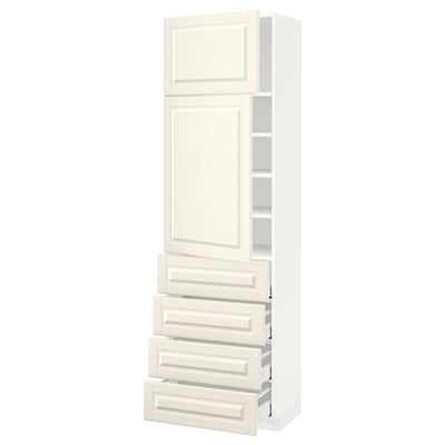 METOD / MAXIMERA High cb w 2 doors/shelves/4 drawers, white/Bodbyn off-white, 60x41x200 cm