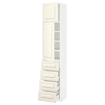 METOD / MAXIMERA High cb w 2 doors/shelves/4 drawers, white/Bodbyn off-white, 40x41x200 cm