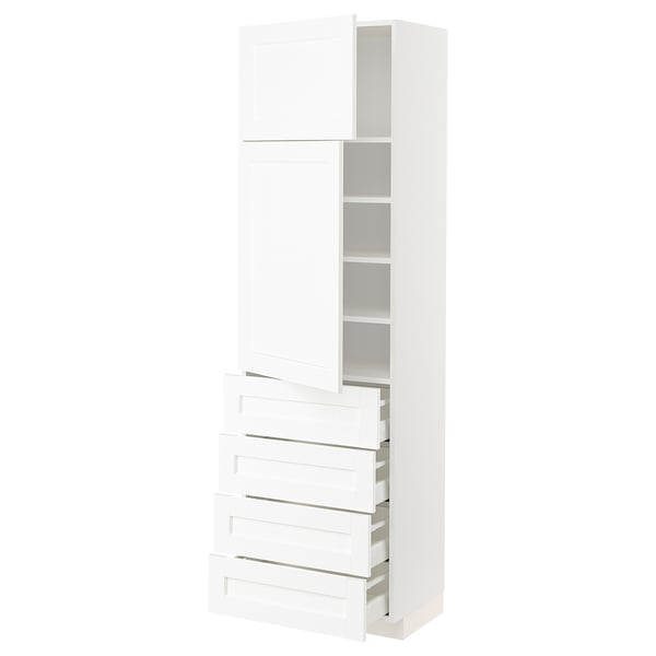 METOD / MAXIMERA High cb w 2 doors/shelves/4 drawers, white Enköping/white wood effect, 60x41x200 cm