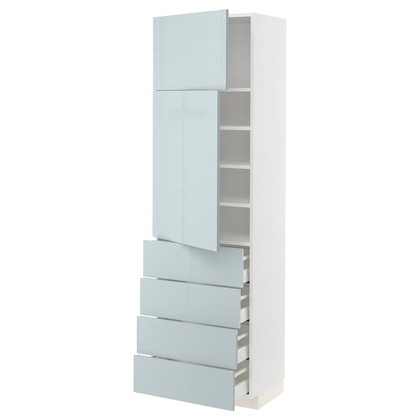 METOD / MAXIMERA High cb w 2 doors/shelves/4 drawers, white/Kallarp light grey-blue, 60x41x200 cm