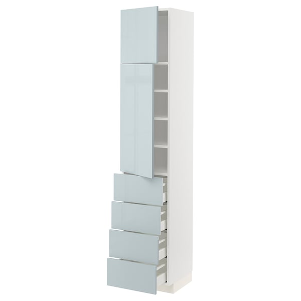 METOD / MAXIMERA High cb w 2 doors/shelves/4 drawers, white/Kallarp light grey-blue, 40x41x200 cm