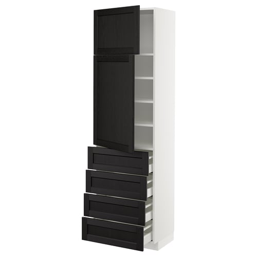 METOD kitchen unit with black stained doors, bevelled edges, adjustable shelves, sturdy white frame.