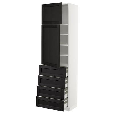 METOD / MAXIMERA High cb w 2 doors/shelves/4 drawers, white/Lerhyttan black stained, 60x41x200 cm
