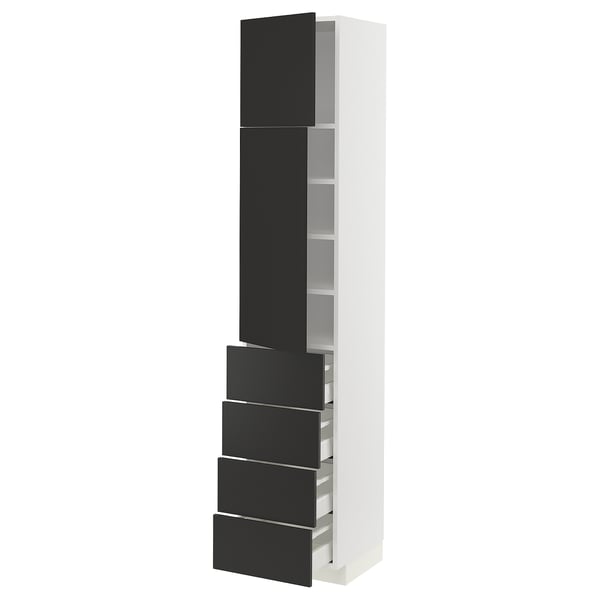 METOD / MAXIMERA High cb w 2 doors/shelves/4 drawers, white/Nickebo matt anthracite, 40x41x200 cm