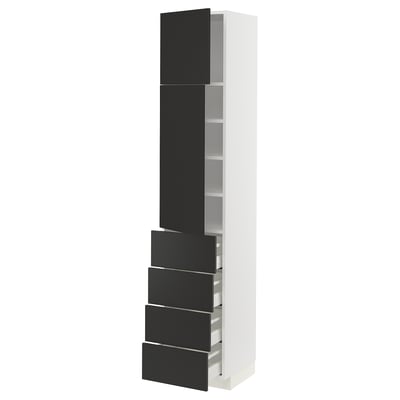 METOD / MAXIMERA High cb w 2 doors/shelves/4 drawers, white/Nickebo matt anthracite, 40x41x200 cm