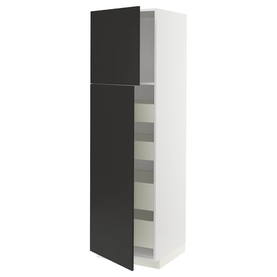 METOD / MAXIMERA High cb w 2 doors/shelves/4 drawers, white/Nickebo matt anthracite, 60x60x200 cm