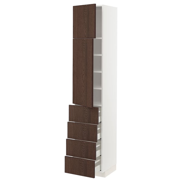 METOD / MAXIMERA High cb w 2 doors/shelves/4 drawers, white/Sinarp brown, 40x41x200 cm